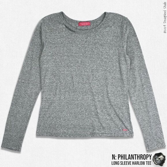 N:PHILANTHROPY LONG SLEEVE HARLOW BFF TEE SHIRT HEATHER GRAY CUT OUT NECK BAND - Picture 7 of 15